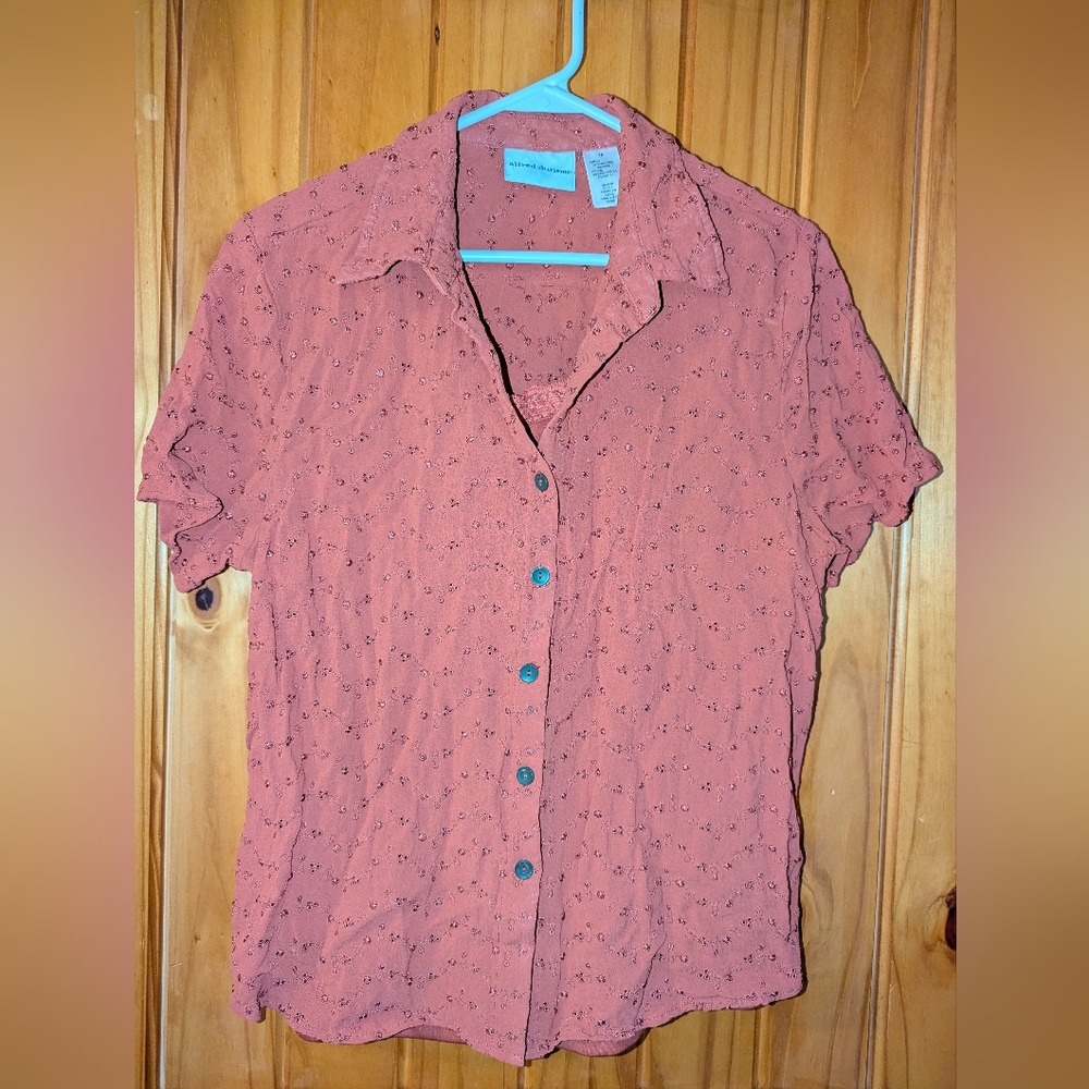 Women's Rust Colored Button-Up Top With Sewn In Tank